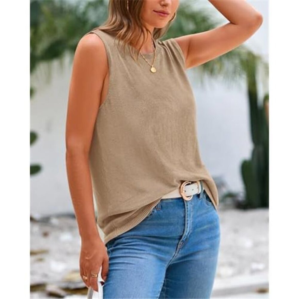Sleeveless Sweater Tops for Women 2026 Crew Neck Lightweight Casual Loose Tank - Picture 5 of 6